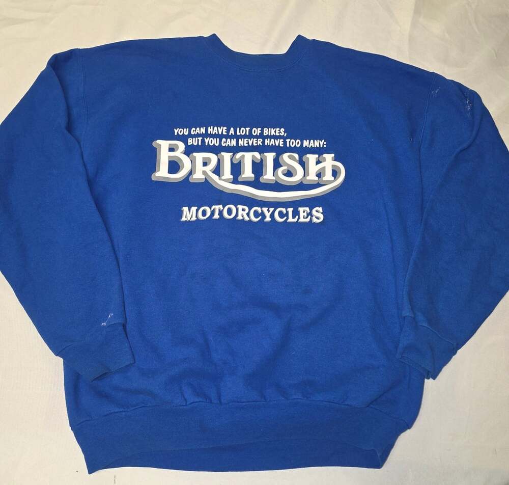 Vintage British Motorcycles Graphic Sweatshirt Blue large
